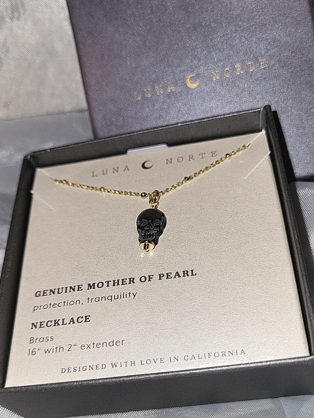 Luna Norte Skull Necklace Black Mother of Pearl Pendant Bnib M Te